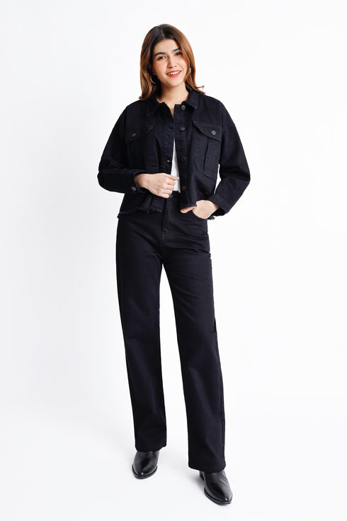 The Boxy Crop Black Denim Jacket